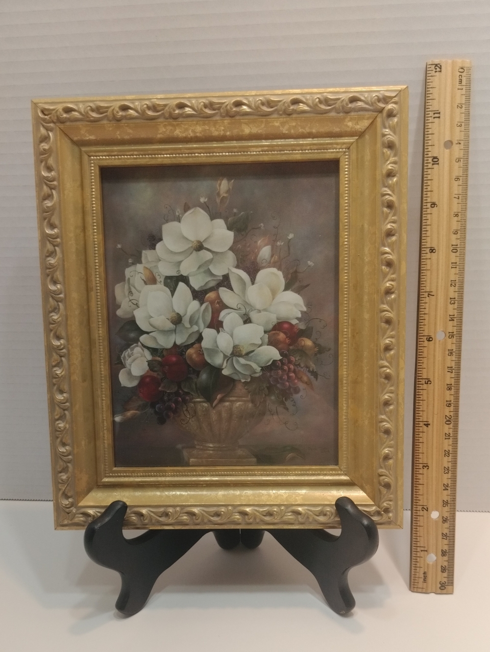 SHAN Gold Framed White Magnolia Floral Art